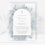 Baptism blue watercolor foliage  invitation<br><div class="desc">Baptism invitation</div>