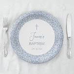Baptism Blue White Floral Pattern Boy Christening  Paper Plate<br><div class="desc">A blue and white baptism design, recommended for baby boy's christening, with the text in a circle, on a vintage blue floral pattern on white background. The name is written in script. The text is blue, inside a white circle and with a blue cross above it. The background is a...</div>