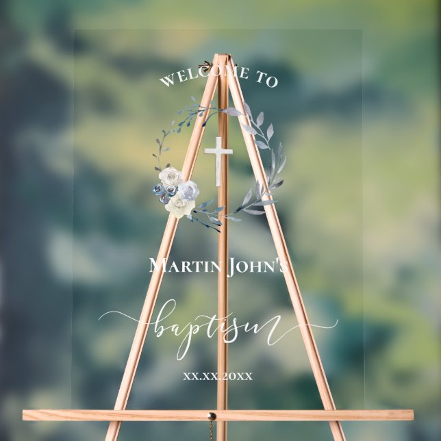 Baptism blue wreath welcome sign (Neutral)