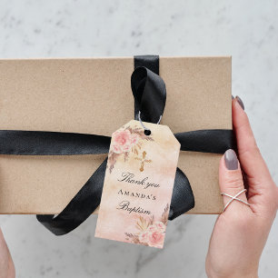 Baptism blush pampas grass rose thank you gift tags
