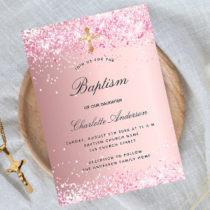 Baptism blush pink confetti girl invitation
