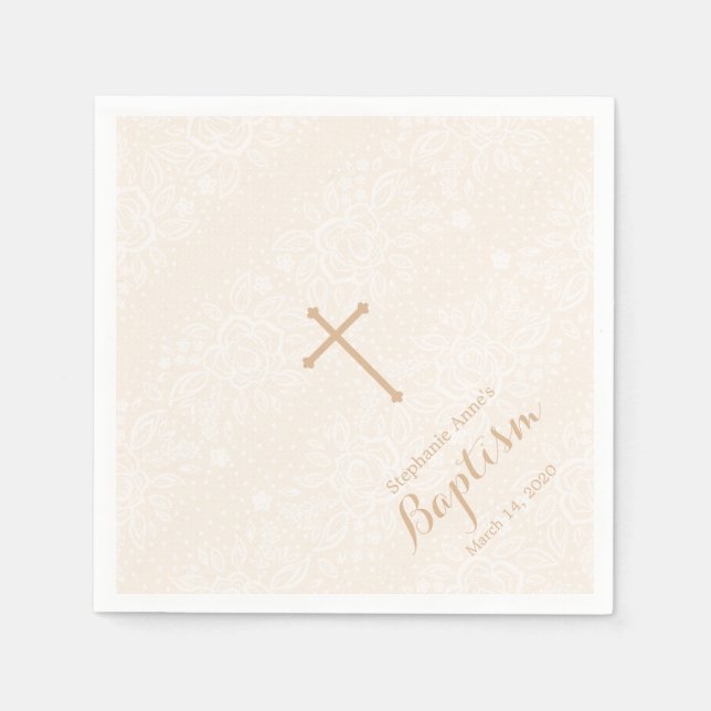 Baptism Blush Pink Delicate Floral Lace Napkin (Front)