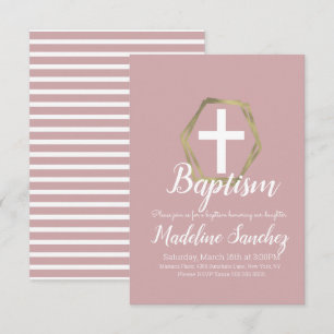 Baptism Blush Pink Gold Dedication Christening Invitation