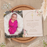 Baptism Blush Pink Gold Pampas Grass Photo Thank You Card<br><div class="desc">An elegant blush pink pampas grass floral photo baptism or christening thank you card. Personalize with your special photo and thank you message set in chic gold lettering. Designed by Thisisnotme©</div>