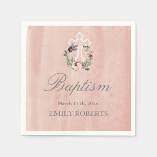 baptism blush pink marsala floral monogram napkin