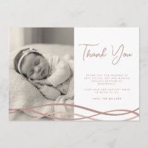 Baptism Blush Waves Photo Thank You Card