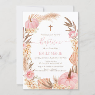 Baptism Boho Pampas Pink Pumpkin Invitation