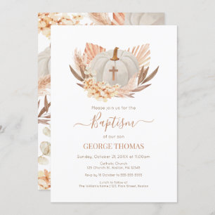 Baptism Boho Pampas white Pumpkin Invitation 