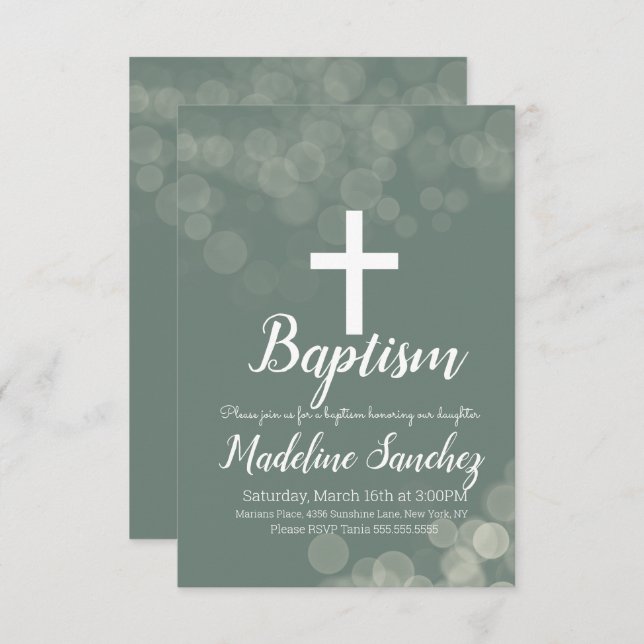 Baptism Bokeh Lights Dedication Christening Invitation (Front/Back)