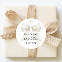 Baptism bow ivory pearls cross thank you