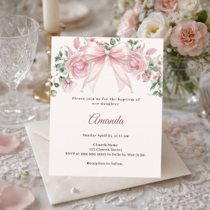 Baptism Bow Pink Ivory Florals Girl invitation