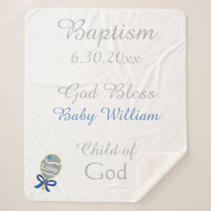 Baptism Boy Blue Star Rattle Medium Sherpa Blanket