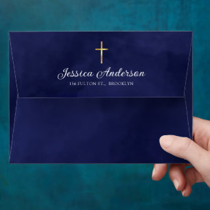 Baptism Boy Elegant Royal Blue Watercolor Envelope