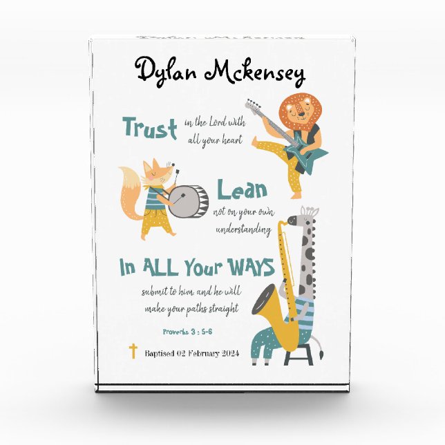 Baptism Boy Funny Musical Animals And Bible Verse  Photo Block (Front)