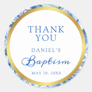 Baptism Boy Modern Rose Dusty Blue Thank You  Classic Round Sticker