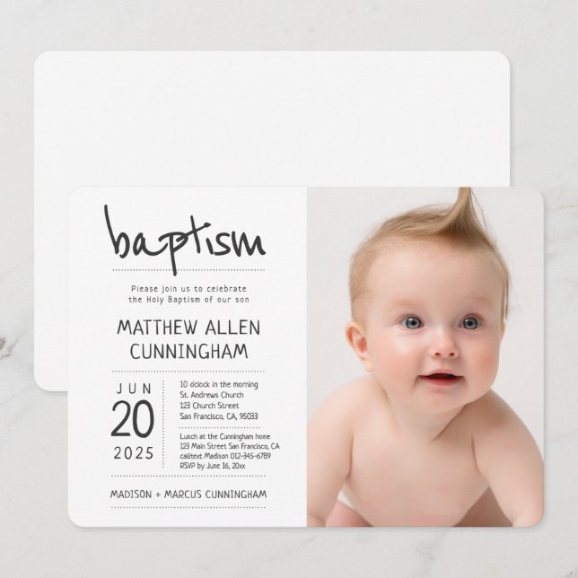 Baptism Boy | Modern + Simple Photo Invitation (Front/Back)