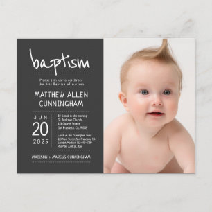 Baptism Boy   Modern + Simple Photo Invitation Postcard