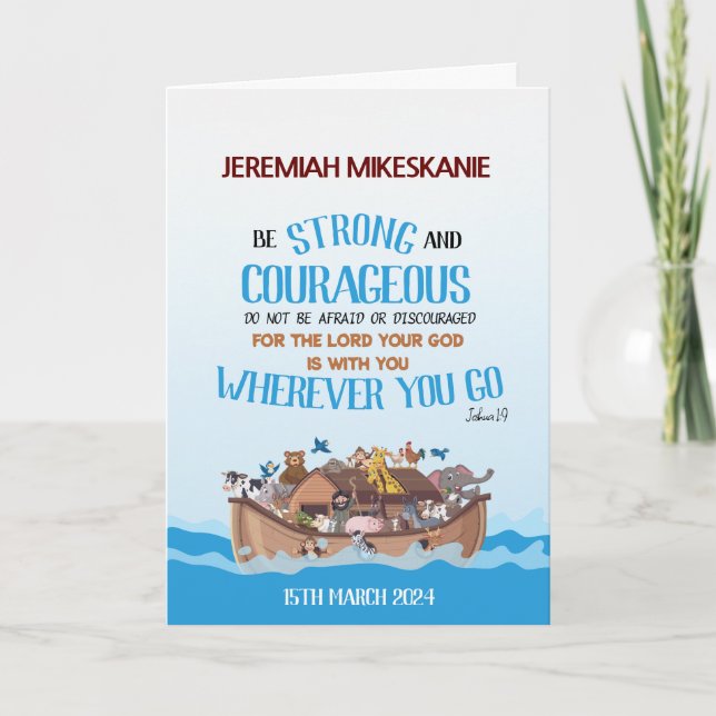 Baptism Boy Noah’s Ark Theme Card (Front)