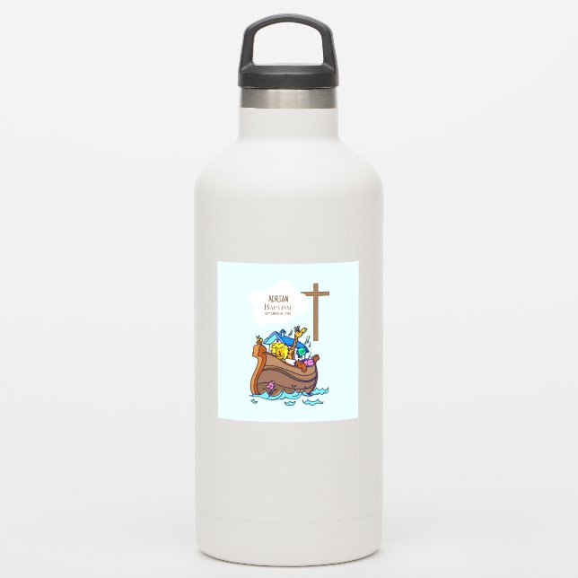 Baptism Boy Noah's Ark, Cute Animals Personalized (Waterbottle)