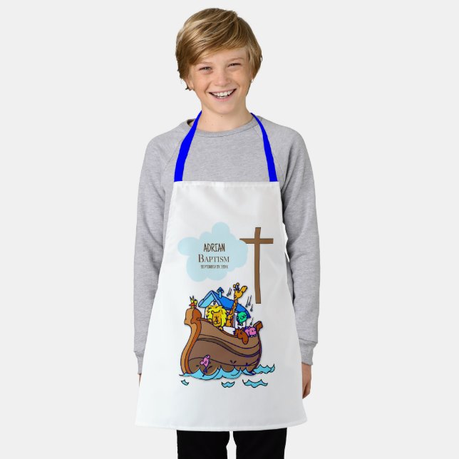 Baptism Boy Noah's Ark, Cute Animals Personalized Apron (Worn)