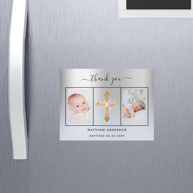 Baptism boy silver blue photo thank you magnet (Creator Uploaded)