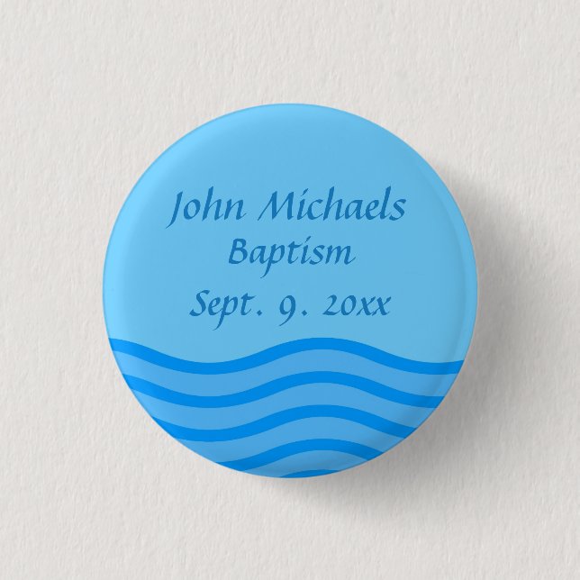 Baptism button with name and date  water graphic (Front)