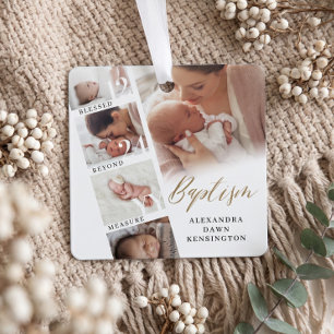 Baptism Calligraphy Photo Collage Baby Keepsake Metal Ornament