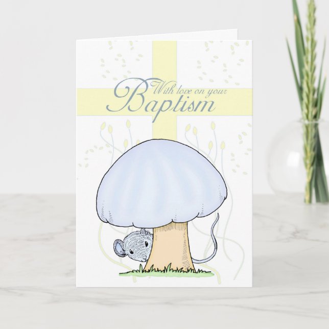 Baptism Card With Cross And Mouse (Front)