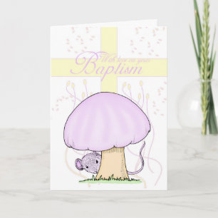 Baptism Card With Cross And Mouse