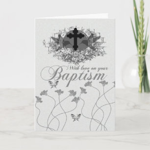 Baptism Card With Flowers And Humming Birds