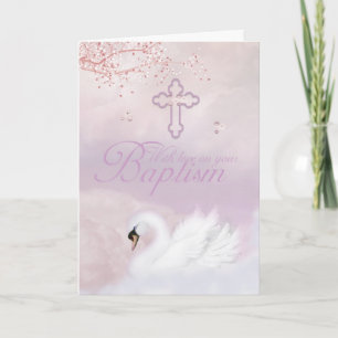 Baptism Card With Pink Swan