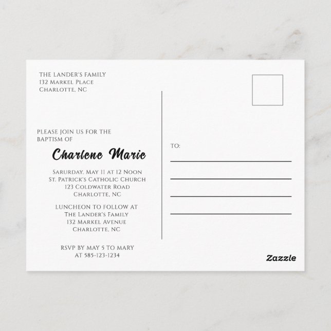 Baptism Celebration for Baptism Post Card (Back)