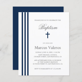 BAPTISM Chic Vertical Striped Navy Blue Cross