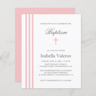 BAPTISM Chic Vertical Striped pastel Pink Cross
