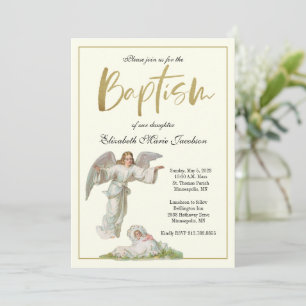 Baptism Christening Angel with Baby Girl Invitation