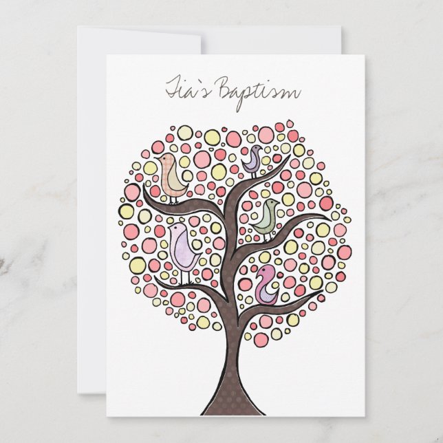 Baptism Christening Bird Tree Custom Invitation (Front)