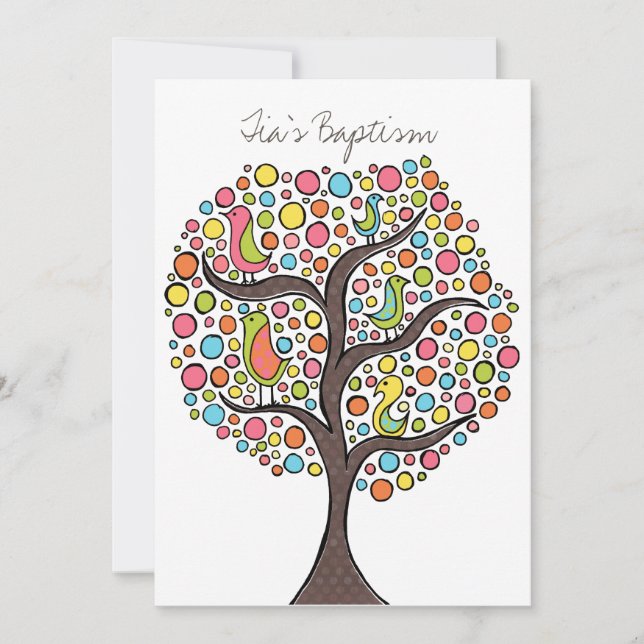 Baptism Christening Bird Tree Custom Invitation (Front)