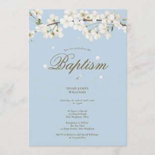 Baptism Christening Blossom Floral Elegant Blue Invitation