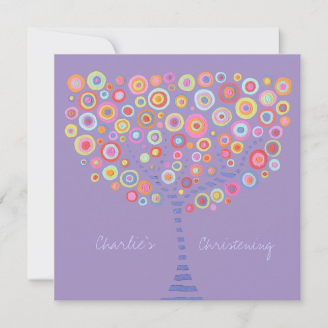 Baptism Christening Circle Tree Retro Invitation (Front)