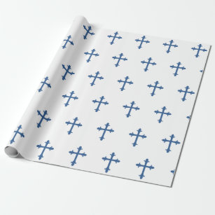 Baptism Christening Cross Confirmation Boy Blue Wrapping Paper