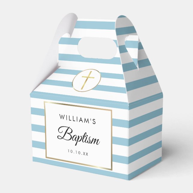 Baptism Christening Cute Blue Stripe Favour Box (Front Side)