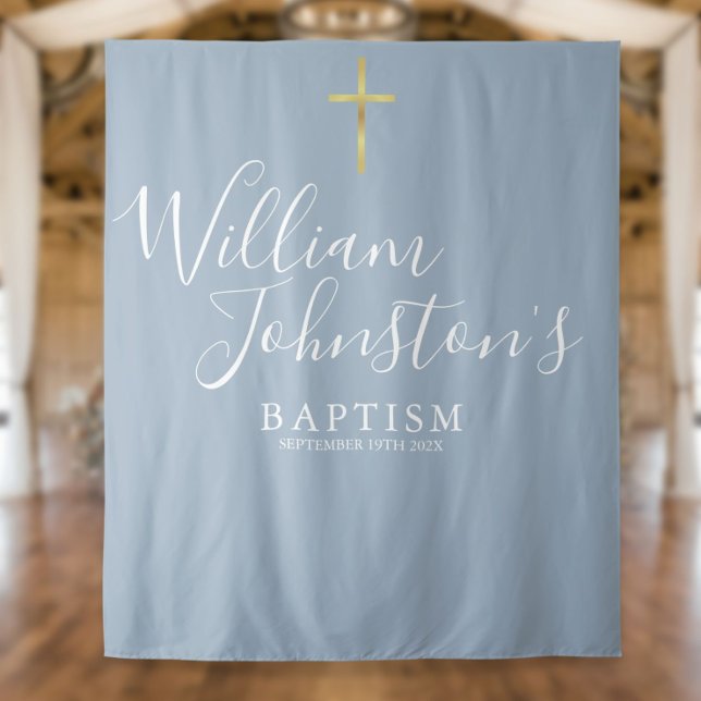 Baptism Christening Dusty Blue Photo Backdrop Tapestry (Creator Uploaded)
