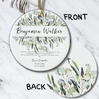 Baptism Christening Eucalyptus Leaves Godfather Ceramic Ornament