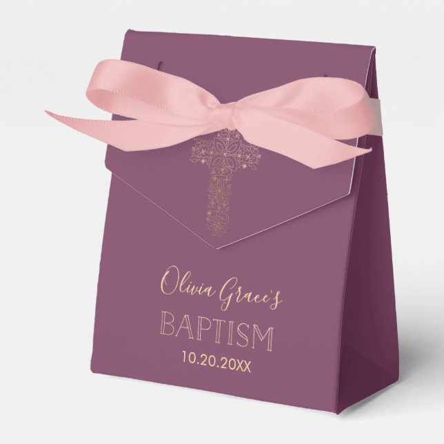 Baptism, Christening Favour Box - Girl, Gold Cross (Front Side)
