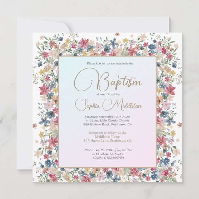 Baptism Christening Floral Religious Modern Invitation (Front)