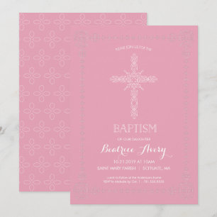 Baptism, Christening Girl Invitation Elegant Cross