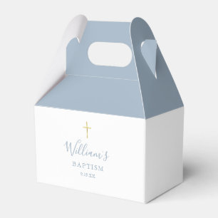 Baptism Christening Gold Cross Dusty Blue Favor Box