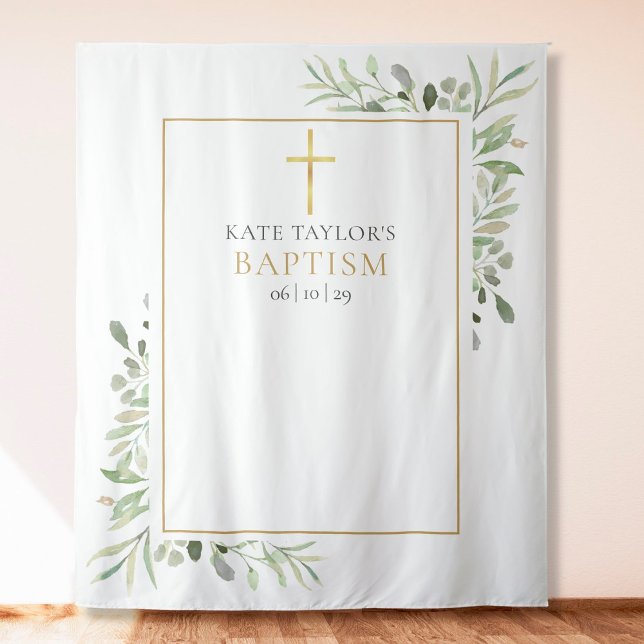 Baptism Christening Greenery Photo Booth Backdrop Tapestry (Creator Uploaded)