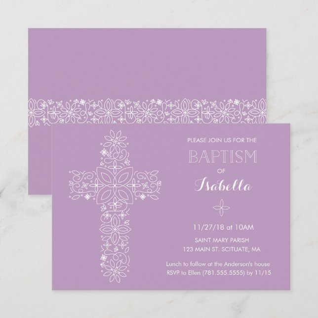 Baptism, Christening Invitation - Baby Girl (Front/Back)
