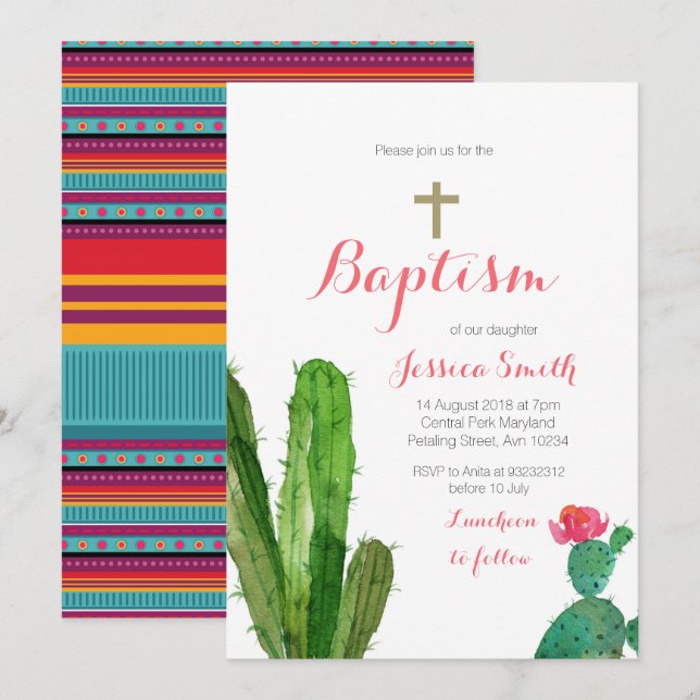 Baptism Christening Invitation - Baby Girl Invite (Front/Back)